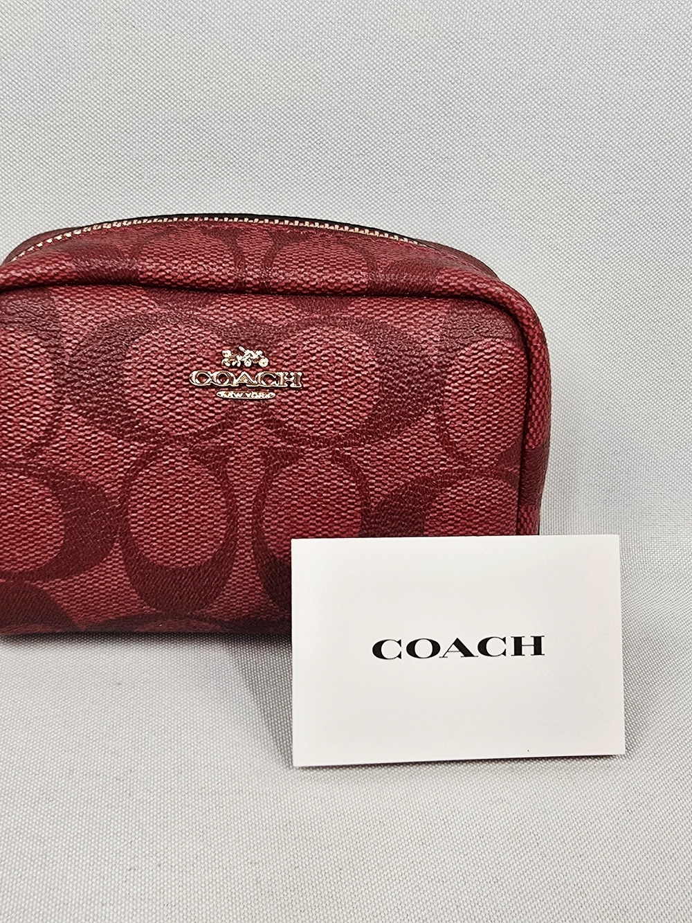 New! Coach Red Signature Pattern Zippered Makeup Bag